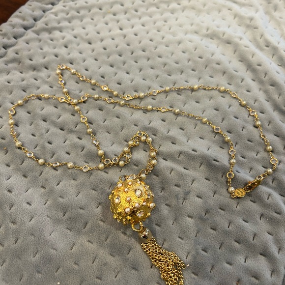 Vintage Leslie Block Pearl & Crystal Ball & Pearl Tassel w 36” Chain Nexklace - Picture 5 of 12